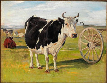 Копия картины "a black-and-white cow" художника "филипсен теодор"
