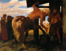 Картина "centaur at the village blacksmith&#39;s shop" художника "бёклин арнольд"
