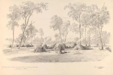 Картина "winter encampments in wurlies of divisions of the tribes from lake bonney and lake victoria in the parkland near adelaide" художника "фон герард ойген"