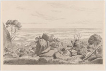 Репродукция картины "view of geelong, the corio bay and indented heads from the southern declivity of station peak" художника "фон герард ойген"