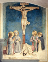 Картина "распятие с девой марией и святыми космой, иоанном богословом и петром мучеником" художника "фра анджелико"