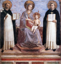 Картина "богородица и младенец со св. домиником и фомой аквинским" художника "фра анджелико"