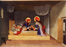 Картина "исцеление юстиниана святыми космой и дамианом" художника "фра анджелико"