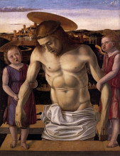 Репродукция картины "мёртвый христос, поддерживаемый двумя ангелами" художника "беллини джованни"