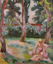 Картина "orchard, woman seated in a garden" художника "фрай роджер"