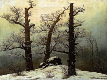 Репродукция картины "мегалитические могилы в снегу" художника "фридрих каспар давид"