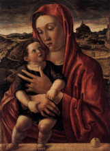 Репродукция картины "мадонна с младенцем на парапете" художника "беллини джованни"