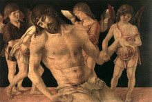 Репродукция картины "мёртвый христос, поддерживаемый ангелами" художника "беллини джованни"