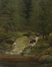 Репродукция картины "pines at the waterfall" художника "фридрих каспар давид"