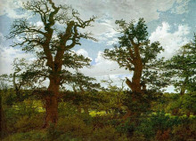 Картина "landscape with oak trees and a hunter" художника "фридрих каспар давид"