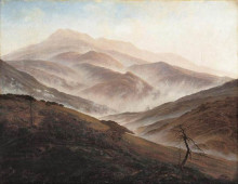 Репродукция картины "giant mountains landscape with rising fog" художника "фридрих каспар давид"