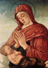 Репродукция картины "мадонна поклоняется спящему младенцу" художника "беллини джованни"