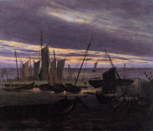 Копия картины "boats in the harbour at evening" художника "фридрих каспар давид"