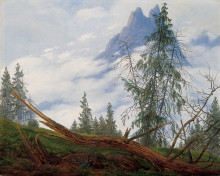 Репродукция картины "mountain peak with drifting clouds" художника "фридрих каспар давид"