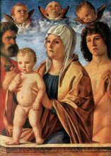 Картина "богородица и младенец со св. петром и св. себастьяном" художника "беллини джованни"