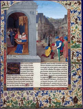 Картина "boccaccio&#39;s de casibus writing. a courier delivering luvrs to mainardo dei cavalcanti boccaccio" художника "фуке жан"