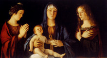 Картина "богородица и младенец со св. екатериной и марией магдалиной" художника "беллини джованни"