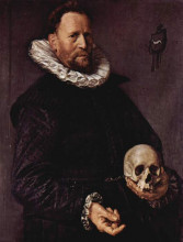 Картина "portrait of a man holding a skull" художника "халс франс"
