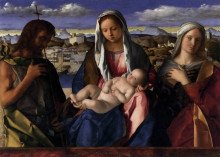 Репродукция картины "мадонна и младенец с иоанном крестителем и святыми" художника "беллини джованни"