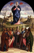 Картина "богородица во славе со святыми" художника "беллини джованни"