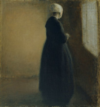 Копия картины "an old woman standing by a window" художника "хаммерсхёй вильгельм"