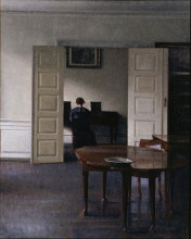 Картина "interior with ida playing the piano" художника "хаммерсхёй вильгельм"