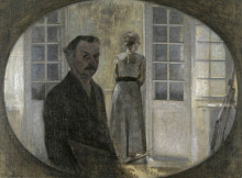 Копия картины "double portrait of the artist and his wife seen through a mirror" художника "хаммерсхёй вильгельм"