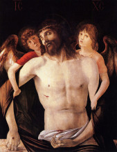 Репродукция картины "мертвый христос, поддерживаемый двумя ангелами" художника "беллини джованни"