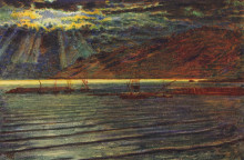 Репродукция картины "fishingboats by moonlight" художника "хант уильям холман"