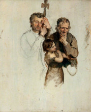 Картина "two men and a girl standing (study for &#39;the covenanters&#39; baptism&#39;)" художника "харви джордж"