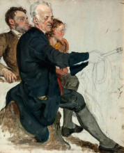 Репродукция картины "two seated men and a standing boy (study for &#39;the covenanters&#39; baptism&#39;)" художника "харви джордж"