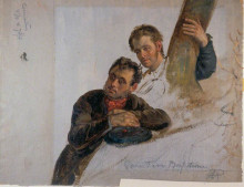 Картина "two men looking at a baptism" художника "харви джордж"