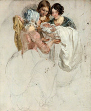 Репродукция картины "a girl and two women, standing and holding a baby (study for &#39;the covenanters&#39; baptism&#39;)" художника "харви джордж"