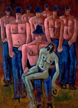 Репродукция картины "christ held by half-naked men" художника "хартли марсден"