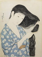 Картина "kamisuki (combing the hair)" художника "хасигути гоё"