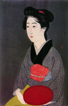 Копия картины "woman holding tray" художника "хасигути гоё"