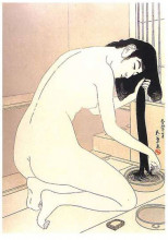 Репродукция картины "woman washing her hair" художника "хасигути гоё"
