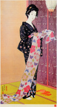 Копия картины "young woman in summer kimono" художника "хасигути гоё"