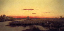 Копия картины "duck hunters in a twilight marsh" художника "хед мартин джонсон"