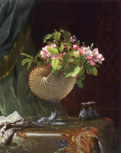 Картина "still life with apple blossoms in a nautilus shell" художника "хед мартин джонсон"