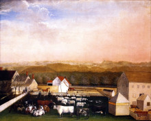 Картина "a may morning view of the farm and stock of david leedon" художника "хикс эдвард"