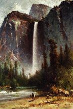 Репродукция картины "ahwahneechee - piute indian at bridal veil falls, yosemite" художника "хилл томас"