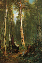 Репродукция картины "artist at his easel in the woods" художника "хилл томас"