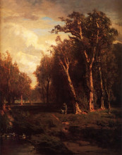 Картина "hunter with dog jumping a flock" художника "хилл томас"