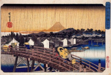 Картина "evening shower at nihonbashi bridge" художника "хиросигэ утагава"