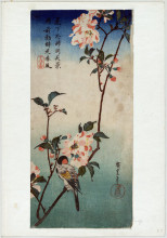 Копия картины "small bird on a branch of kaidozakura" художника "хиросигэ утагава"