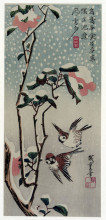 Картина "sparrows and camellias in the snow" художника "хиросигэ утагава"