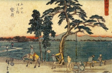 Репродукция картины "the road connecting edo (tokyo) and kyoto" художника "хиросигэ утагава"