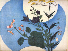 Копия картины "autumn flowers in front of full moon" художника "хиросигэ утагава"
