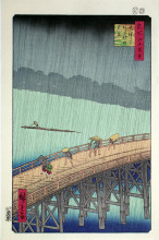 Картина "sudden shower over shin-ohashi bridge at atake" художника "хиросигэ утагава"